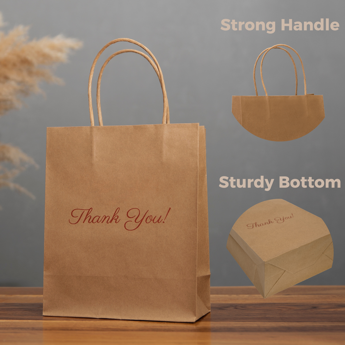 Thank You Gift Bags, Kraft Paper Bags 50 Pack, 8"x10"x4" Wedding Gift Bag