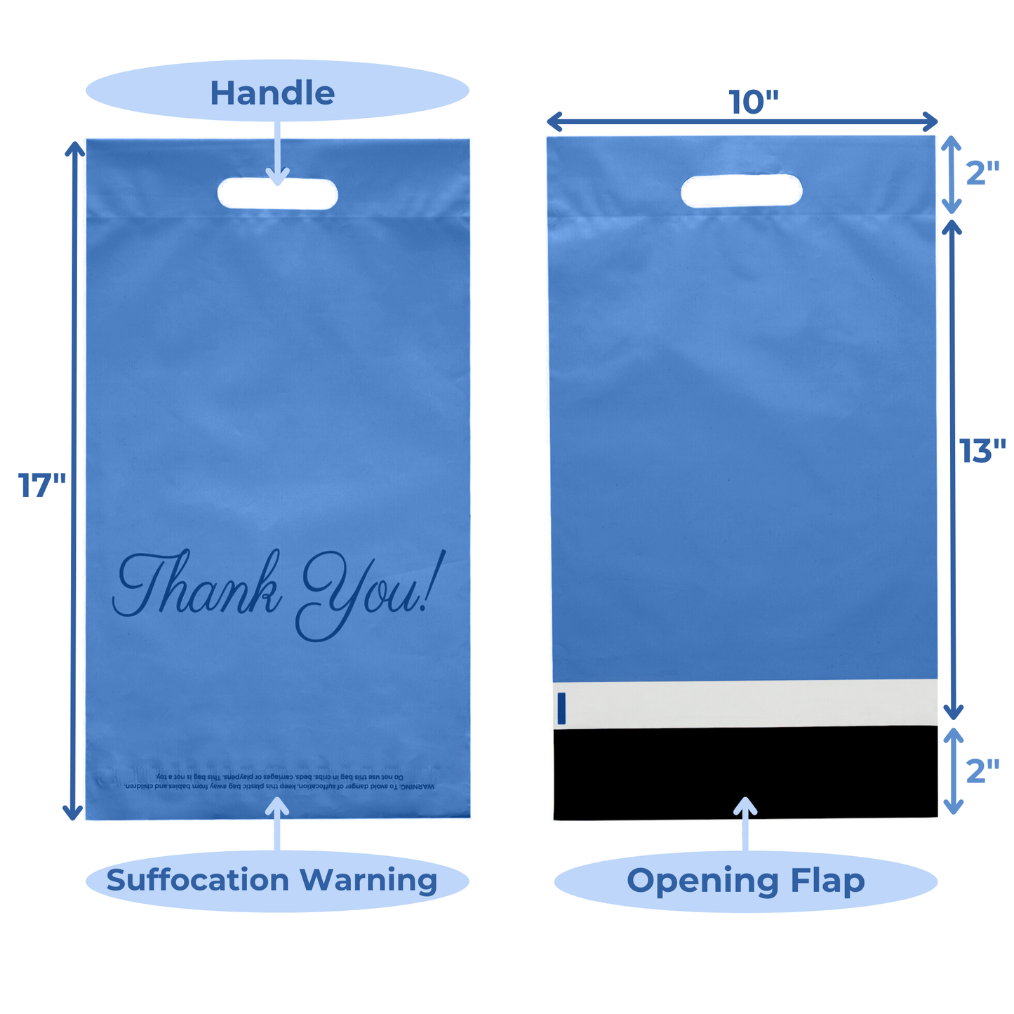 Blue Poly Mailers with Handle 12x15, 50 Pack