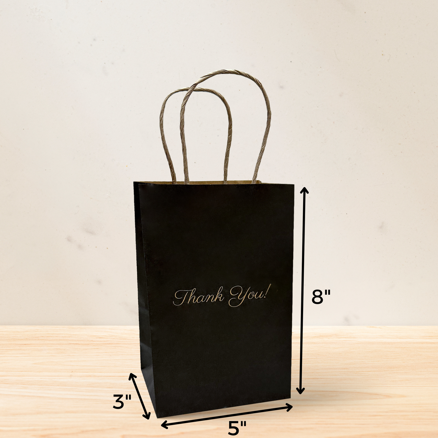 Thank You Gift Bags, Black Paper Bags 50 Pack, 5"x8"x3" Wedding Gift Bag