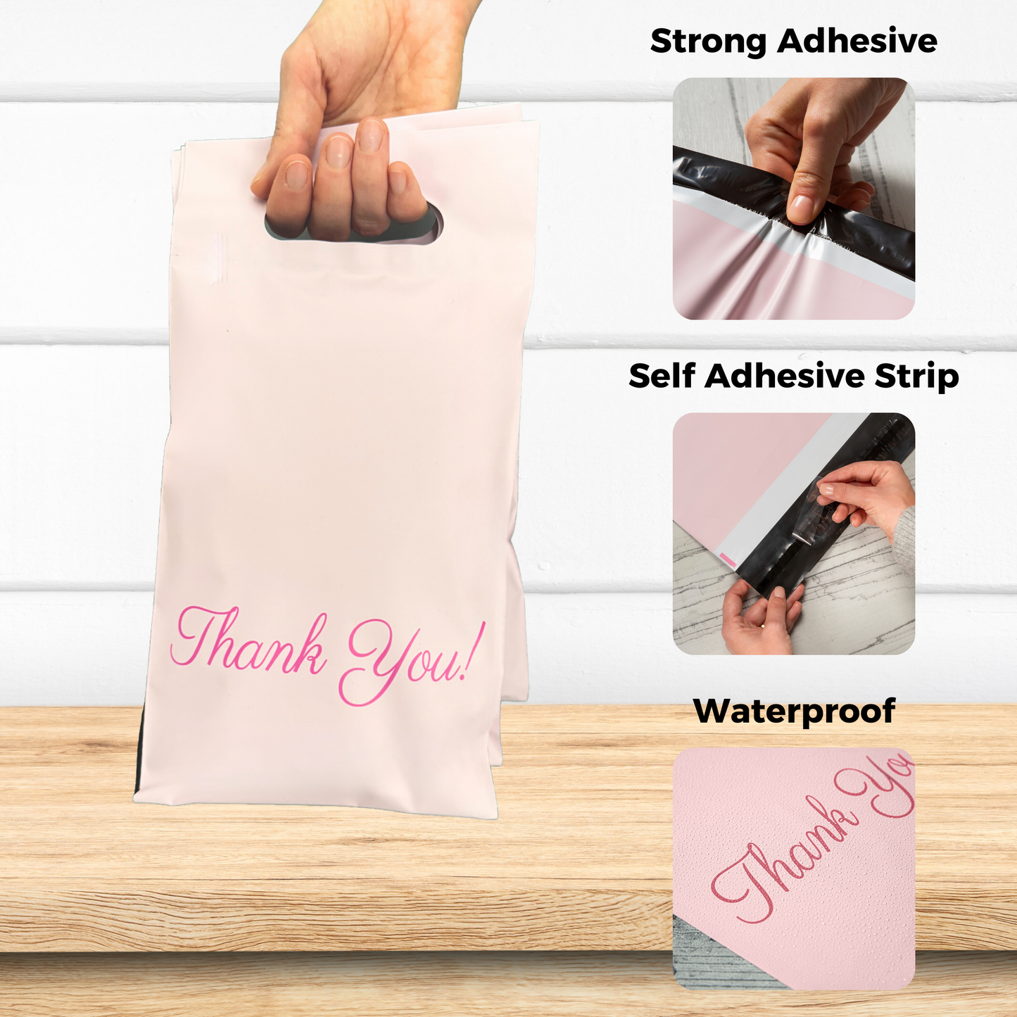 Pink Poly Mailers with Handle 6x9, 100 Pack