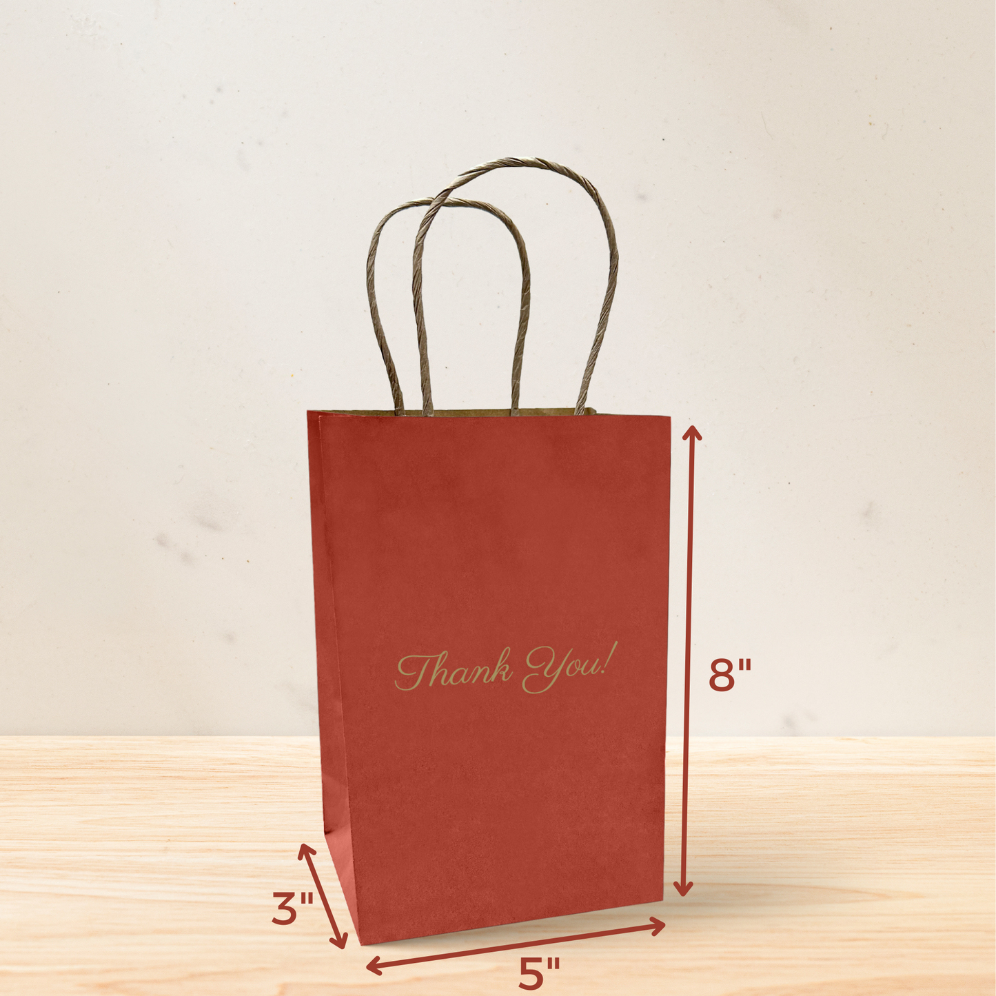 Thank You Gift Bags, Red Paper Bags 50 Pack, 5"x8"x3" Wedding Gift Bag
