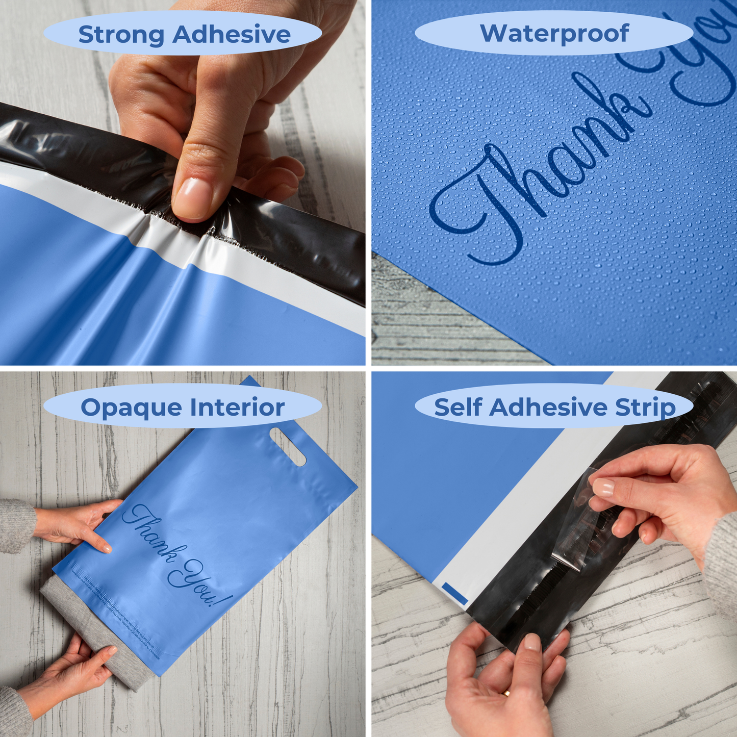 Blue Poly Mailers with Handle 12x15, 50 Pack