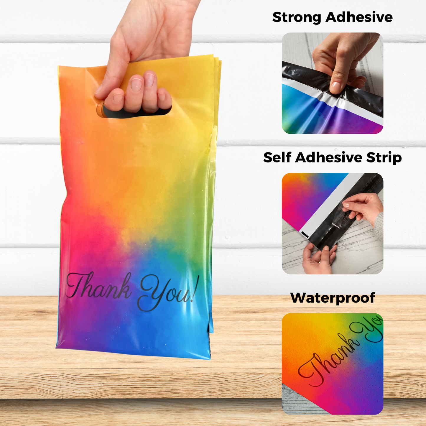 Rainbow Poly Mailers with Handle 6x9, 100 Pack