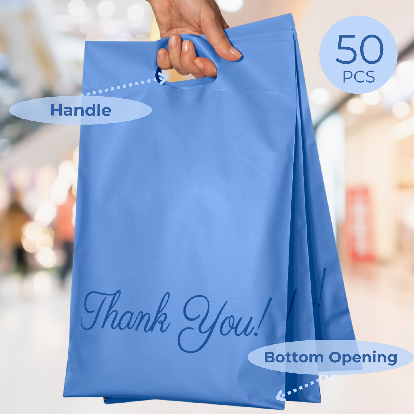 Blue Poly Mailers with Handle 12x15, 50 Pack