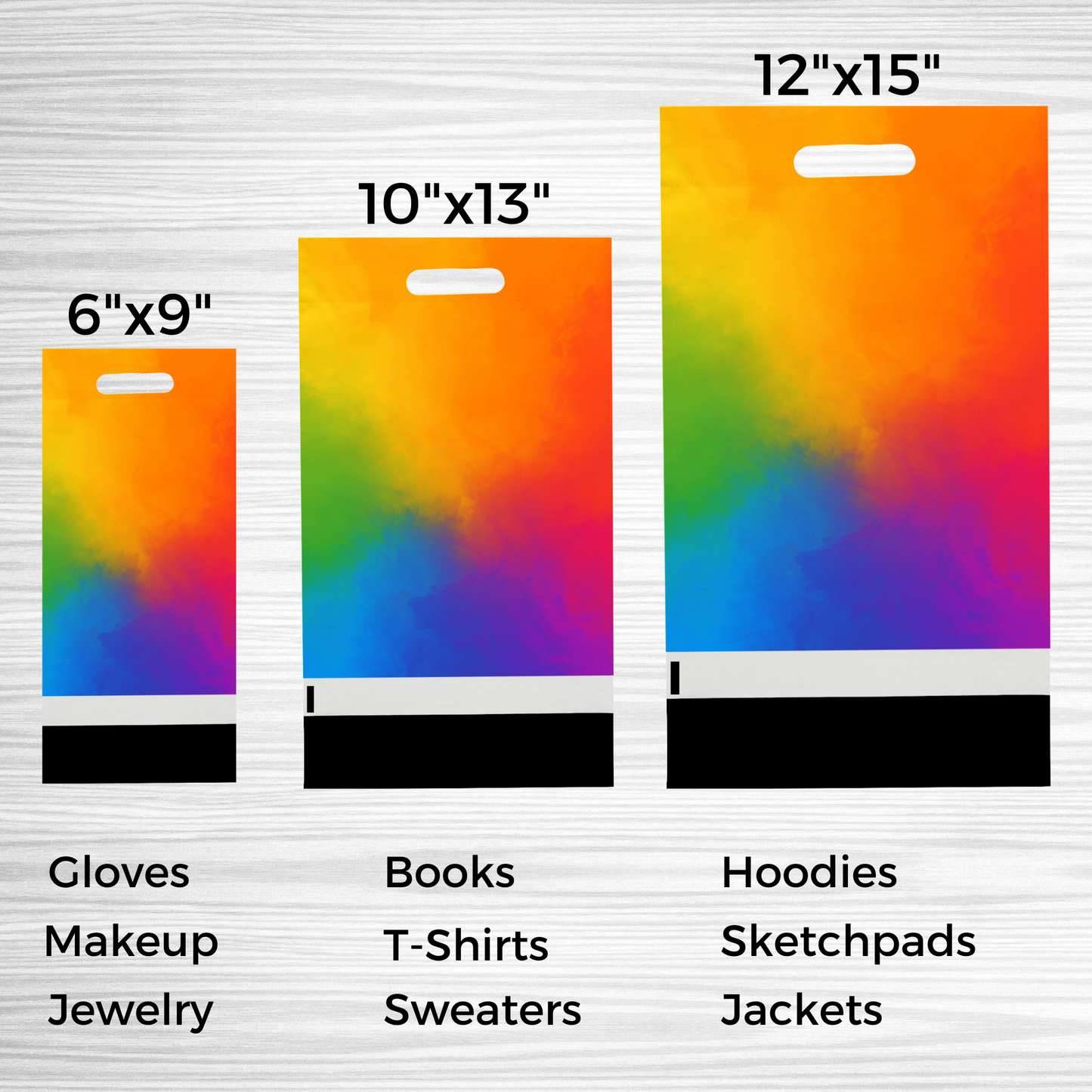 Rainbow Poly Mailers with Handle 10x13, 100 Pack