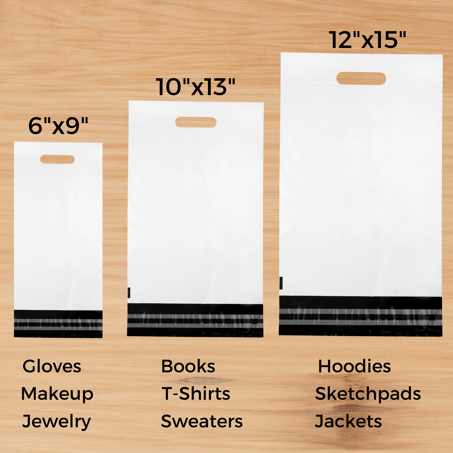 White Poly Mailers with Handle 6x9, 100 Pack