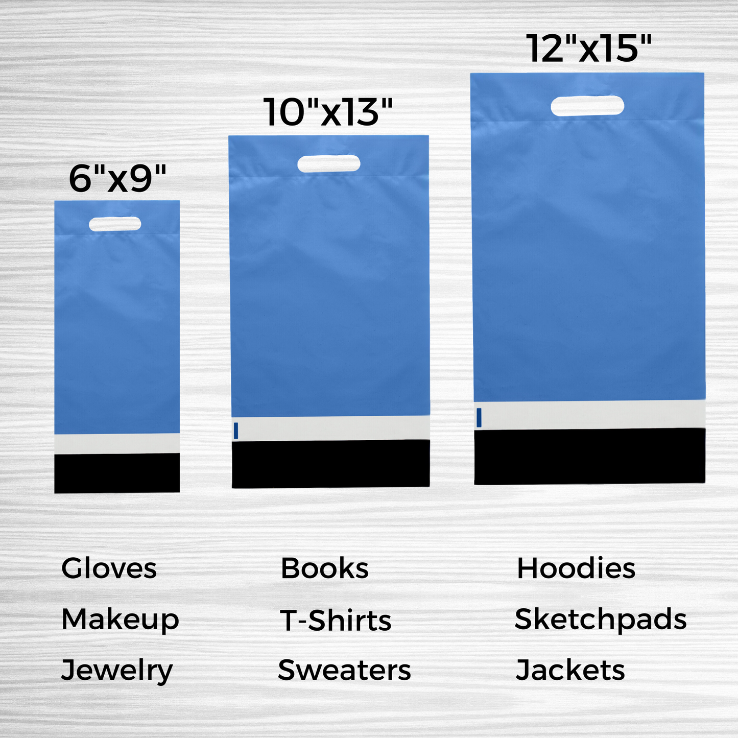 Blue Poly Mailers with Handle 12x15, 50 Pack
