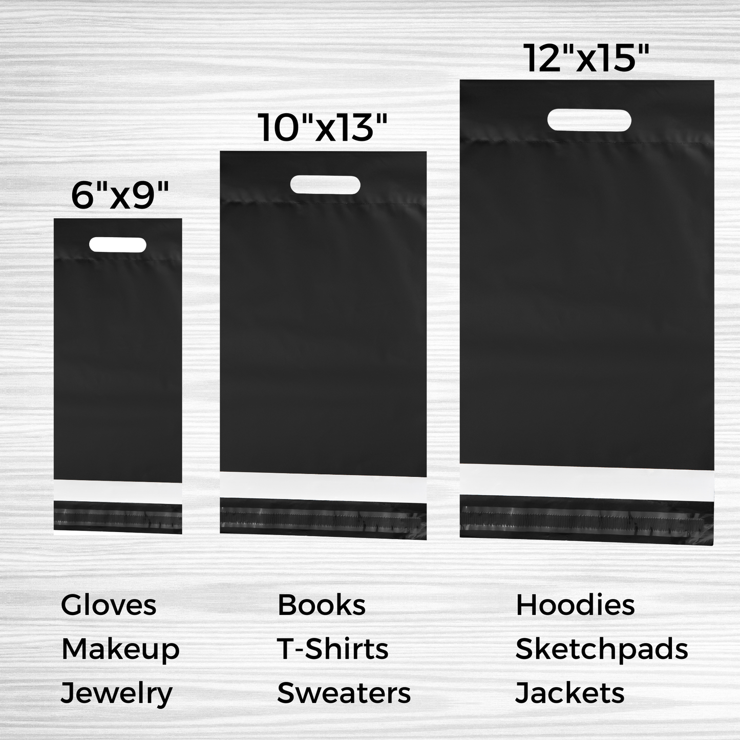 Black Poly Mailers with Handle 10x13 - 100 Pack