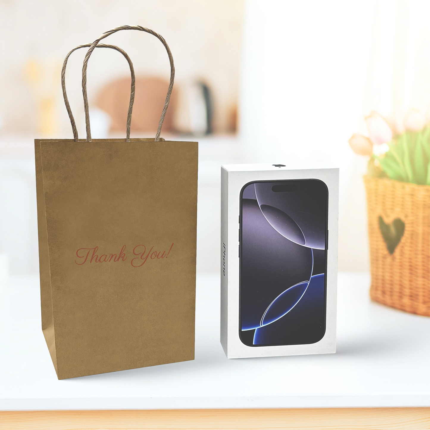 Thank You Gift Bags, Kraft Paper Bags 50 Pack, 5"x8"x3" Wedding Gift Bag