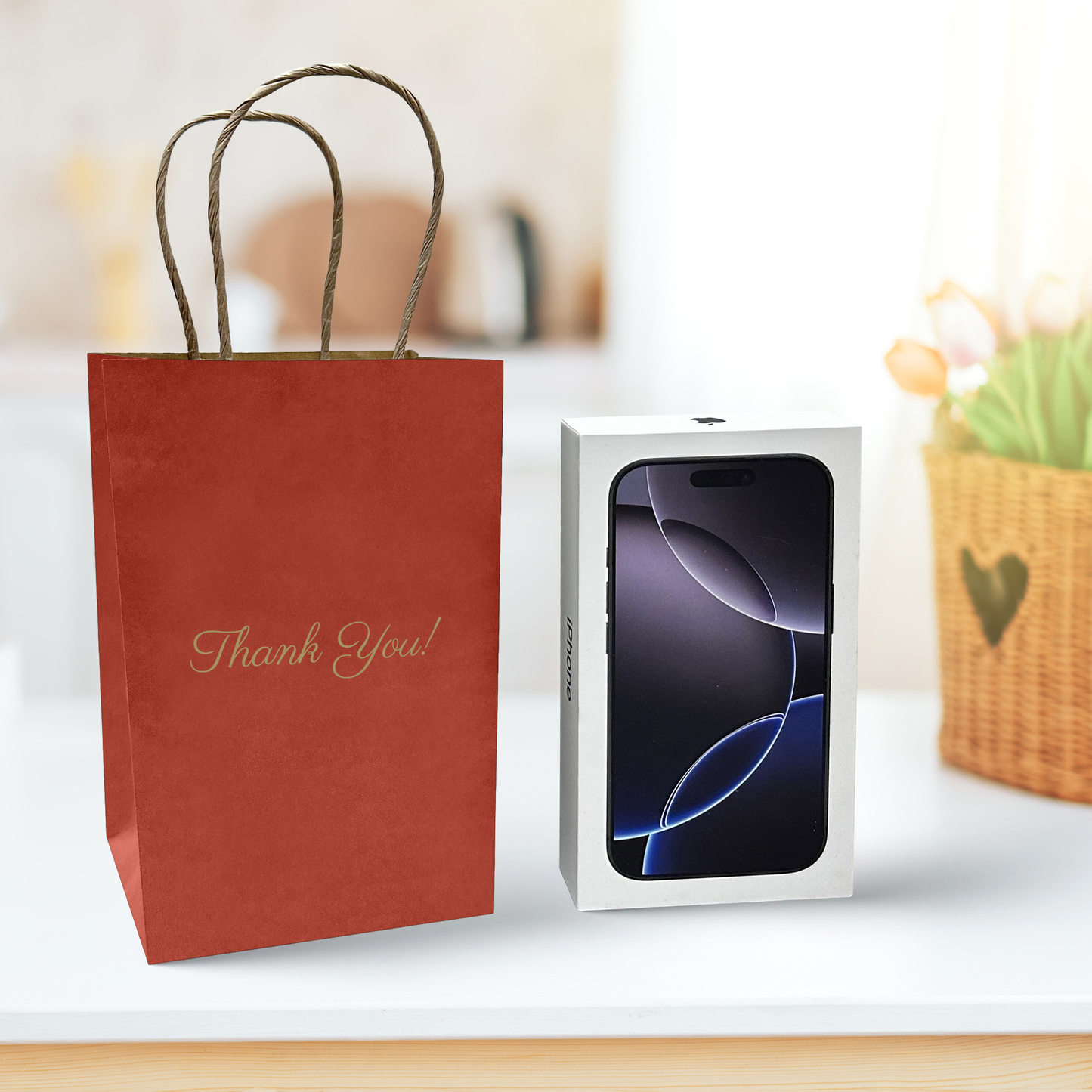 Thank You Gift Bags, Red Paper Bags 50 Pack, 5"x8"x3" Wedding Gift Bag