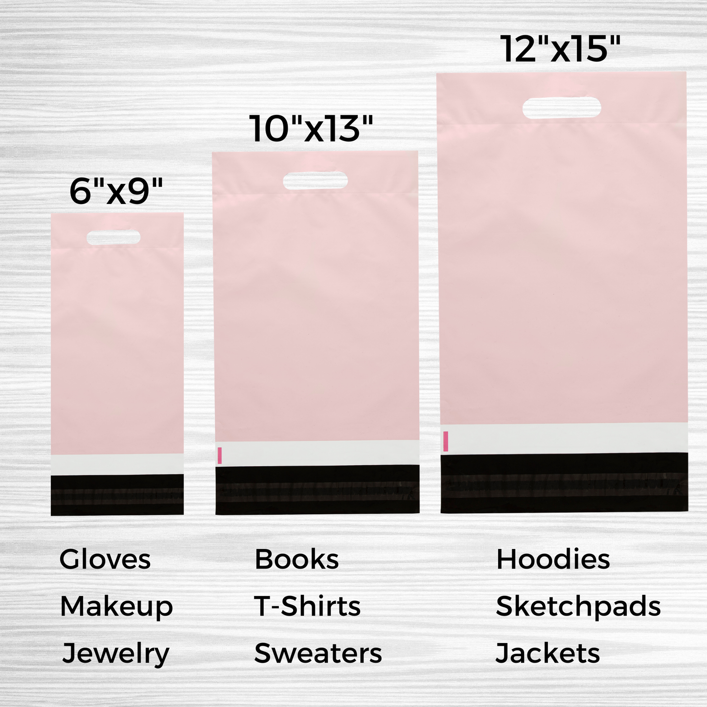 Pink Poly Mailers with Handle 12x15, 50 Pack