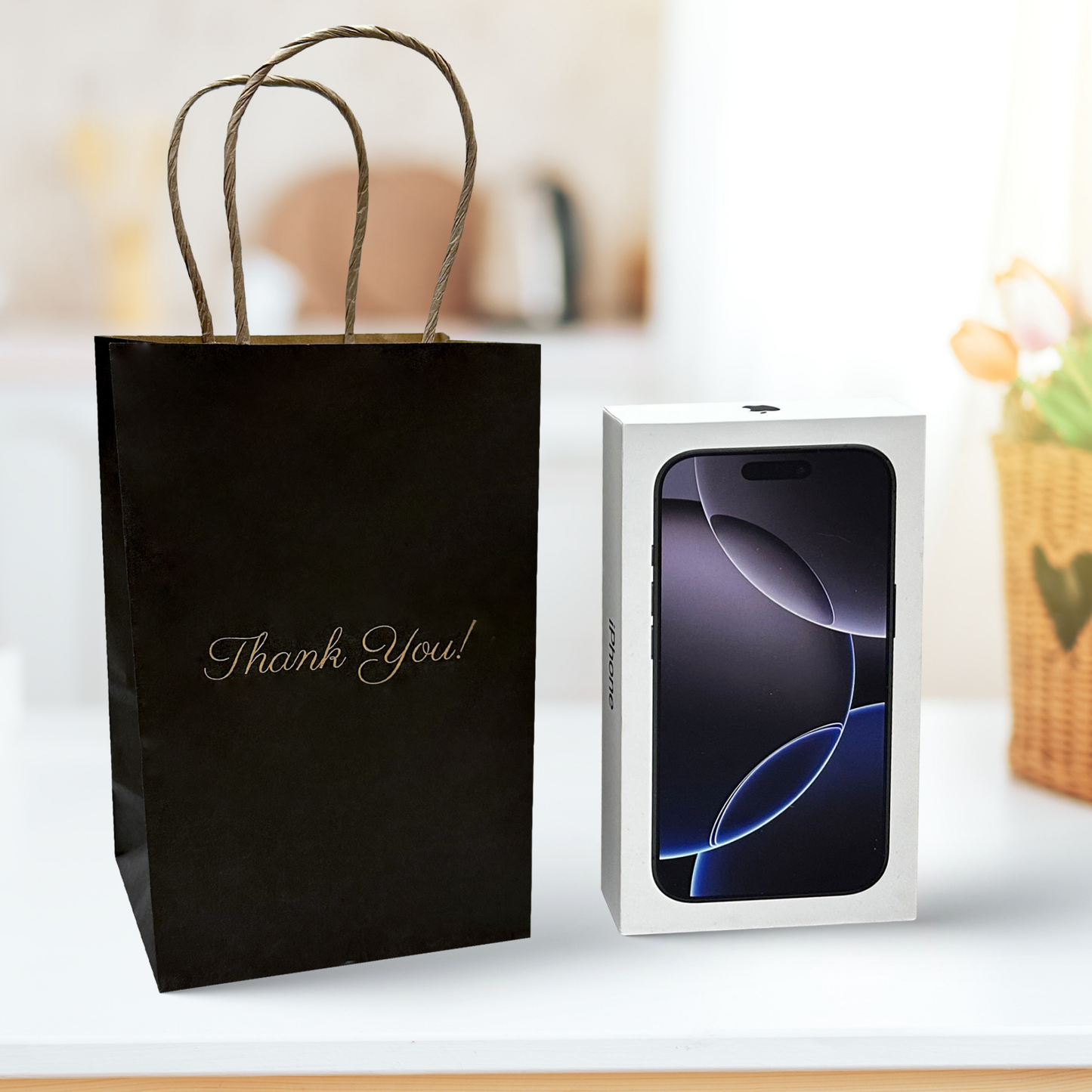Thank You Gift Bags, Black Paper Bags 50 Pack, 5"x8"x3" Wedding Gift Bag