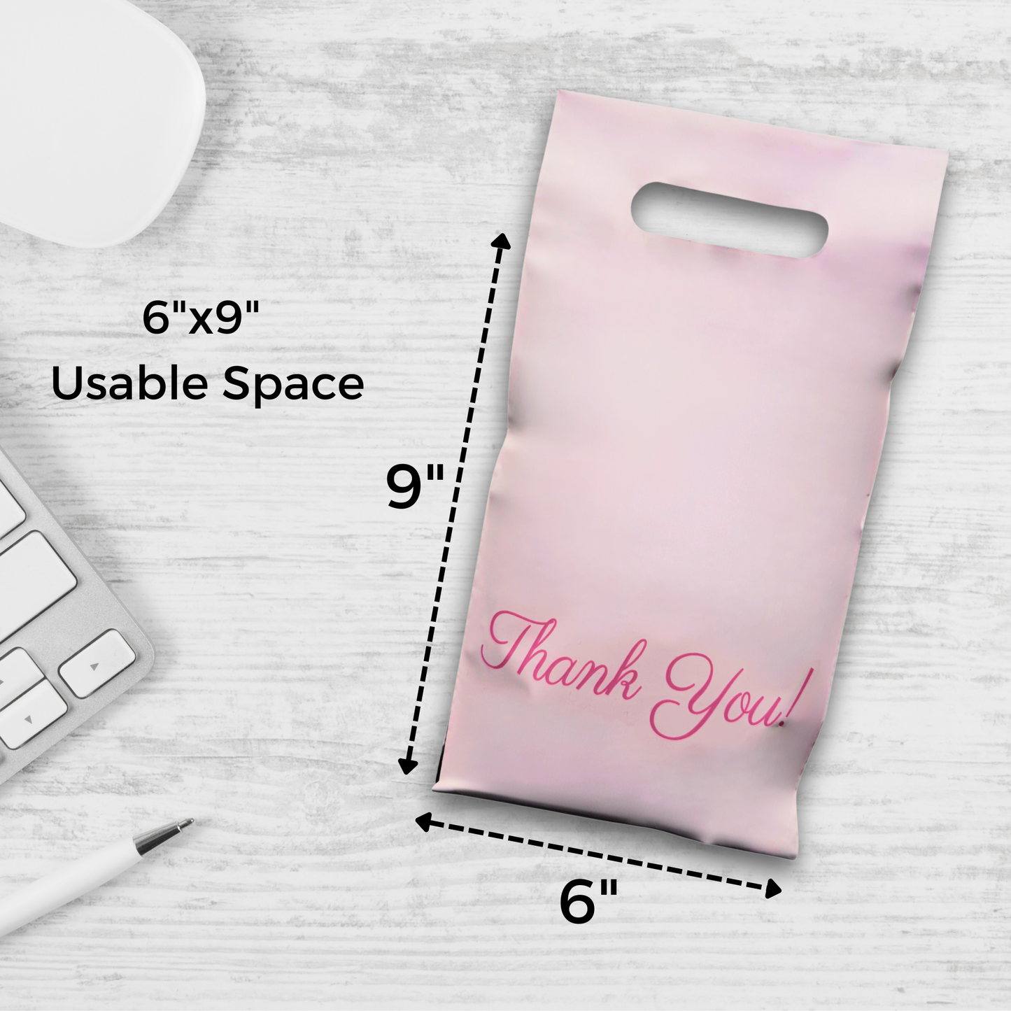 Pink Poly Mailers with Handle 6x9, 100 Pack