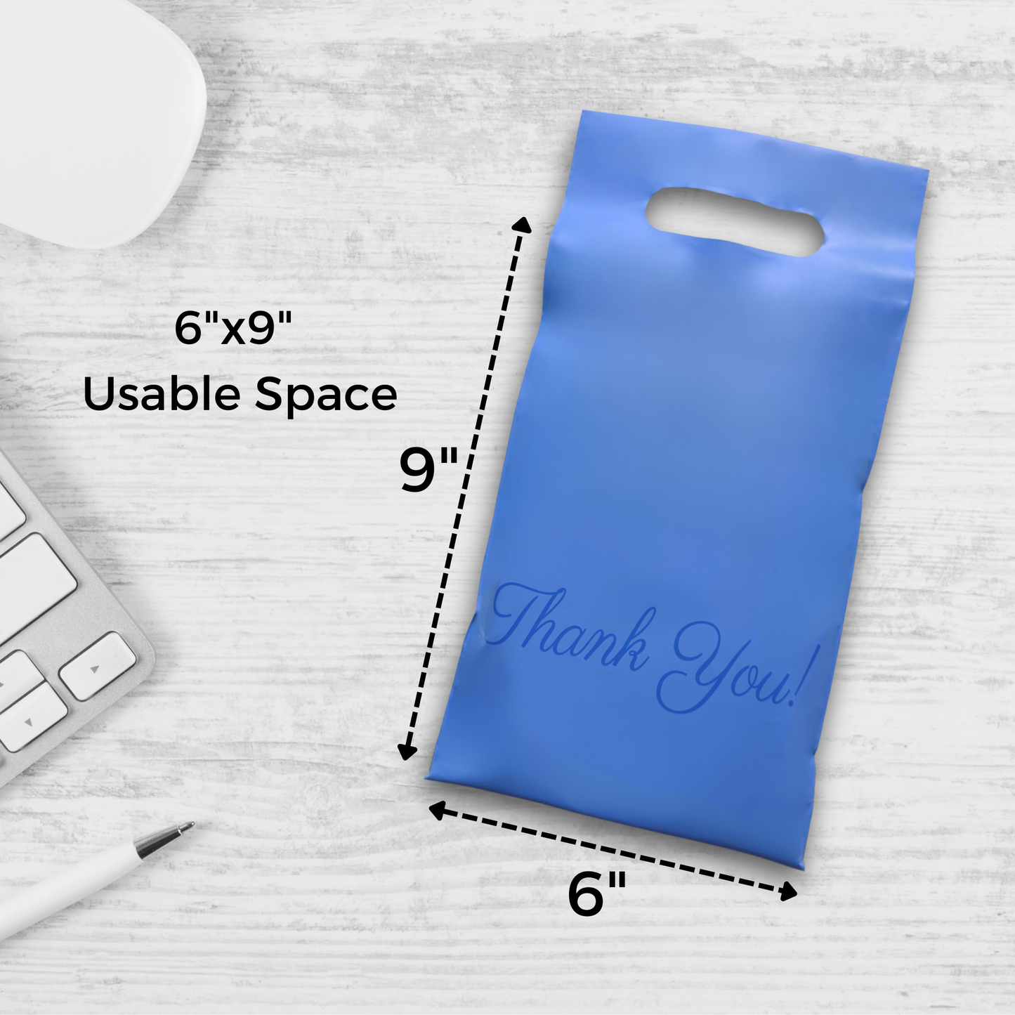 Blue Poly Mailers with Handle 6x9, 100 Pack