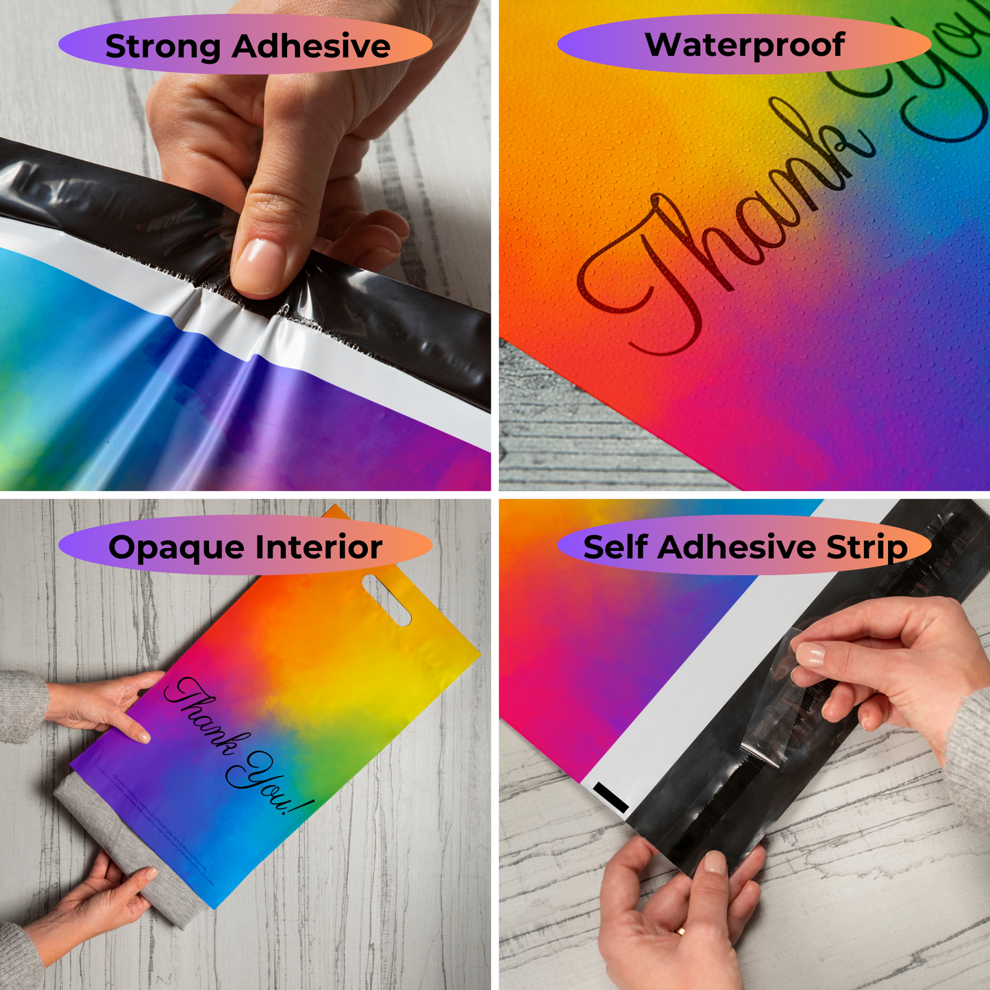 Rainbow Poly Mailers with Handle 10x13, 100 Pack