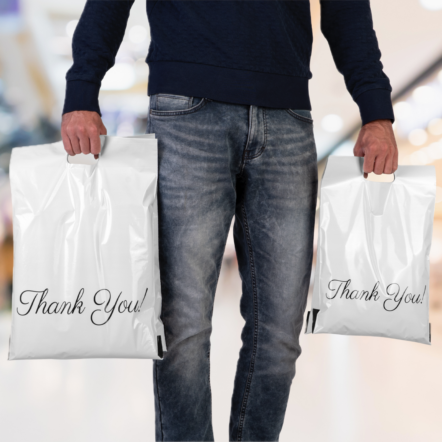 White Poly Mailers with Handle 12x15, 50 Pack
