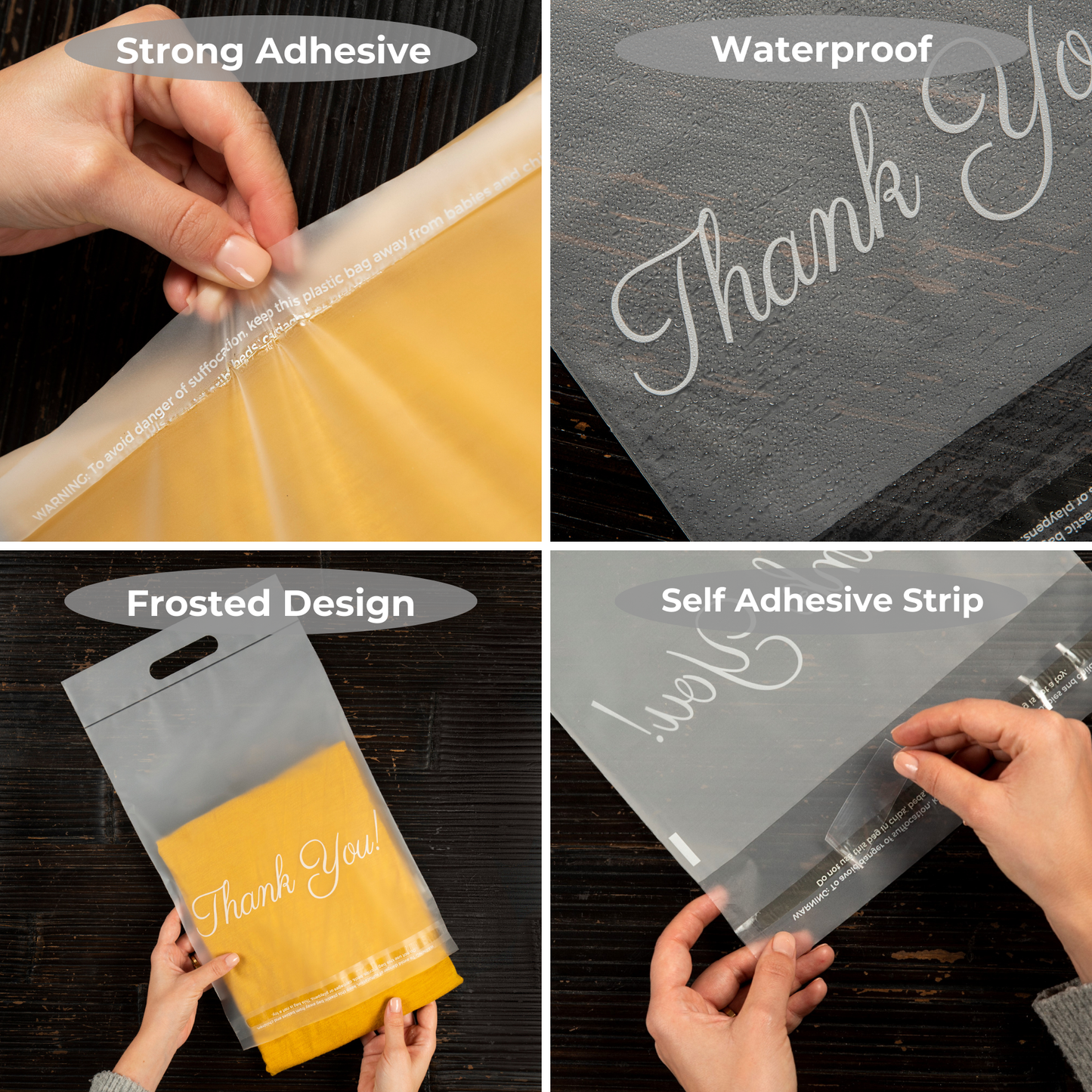 Frosted Poly Mailers with Handle 12x15, 50 Pack