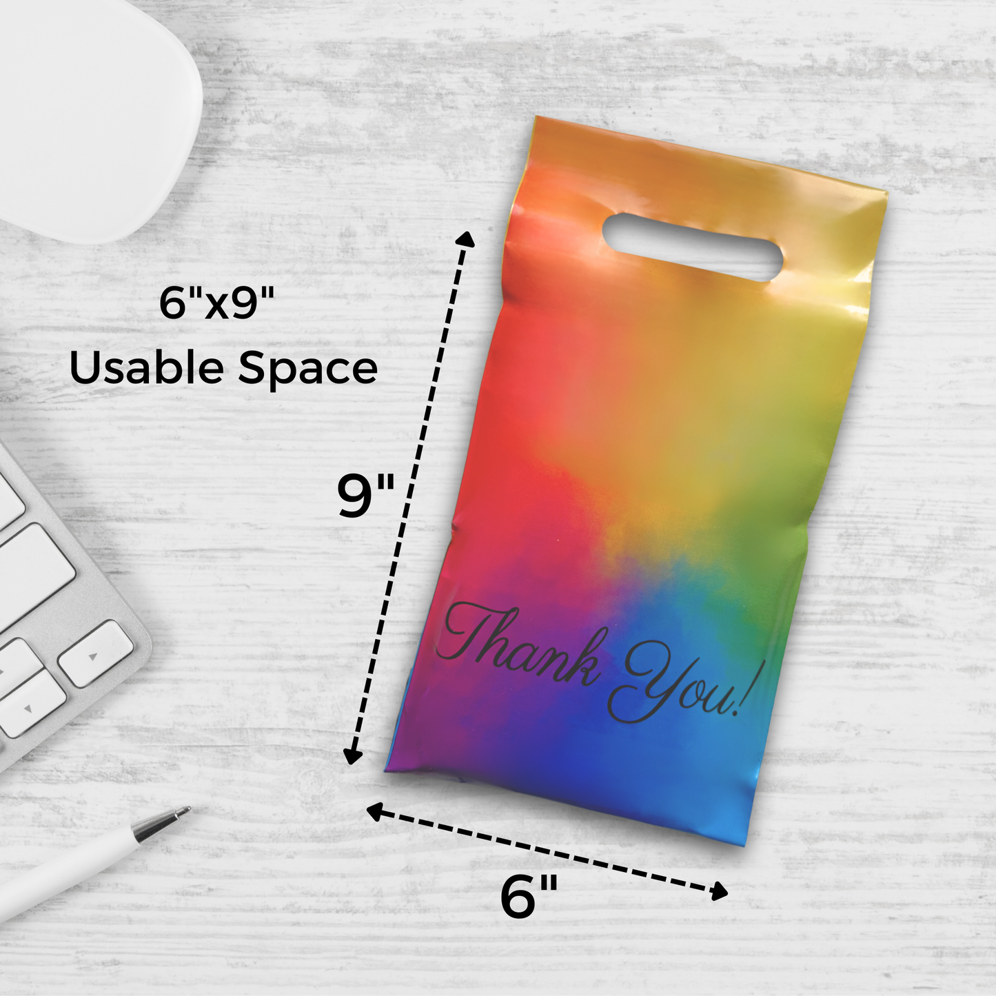 Rainbow Poly Mailers with Handle 6x9, 100 Pack