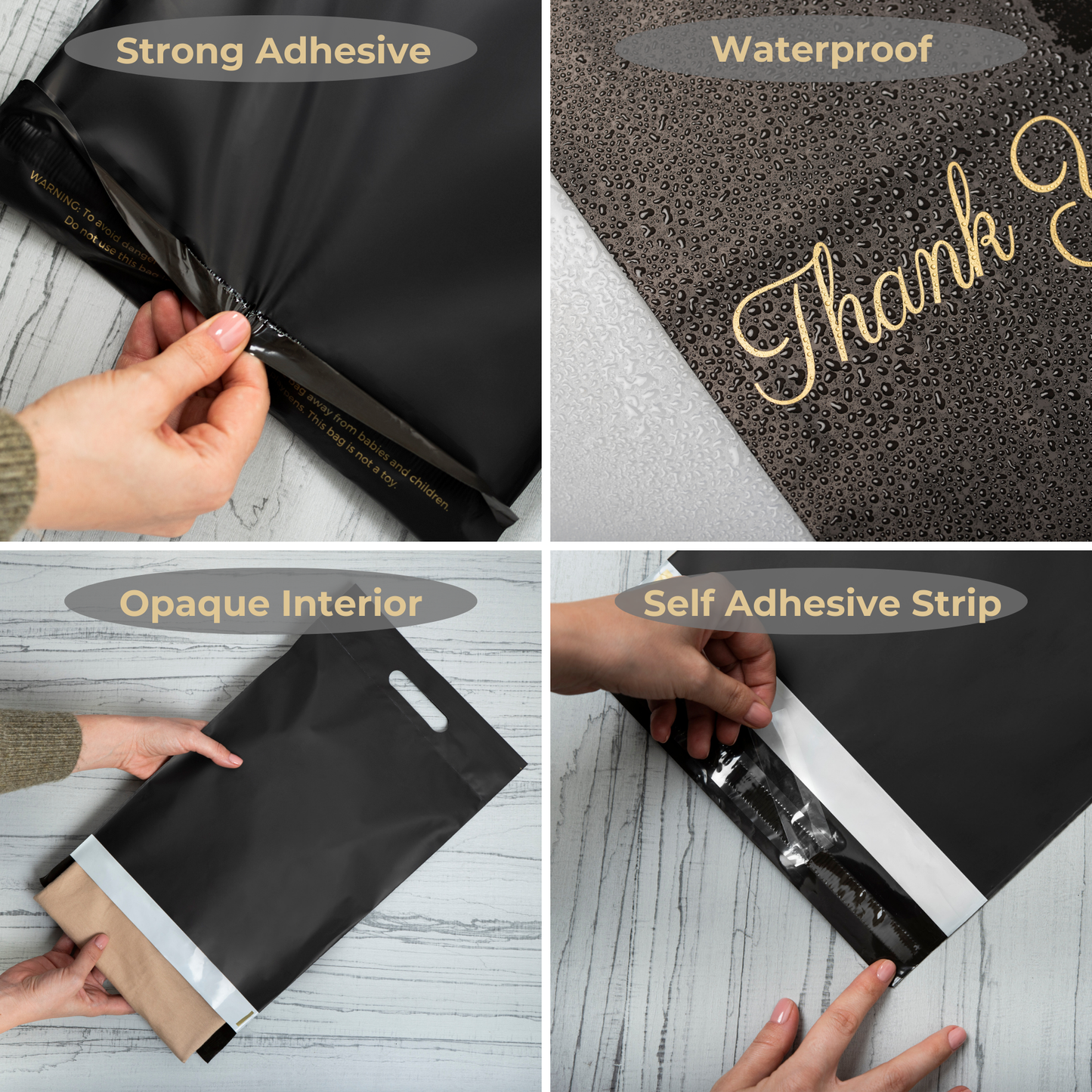Black Poly Mailers with Handle 10x13 - 100 Pack