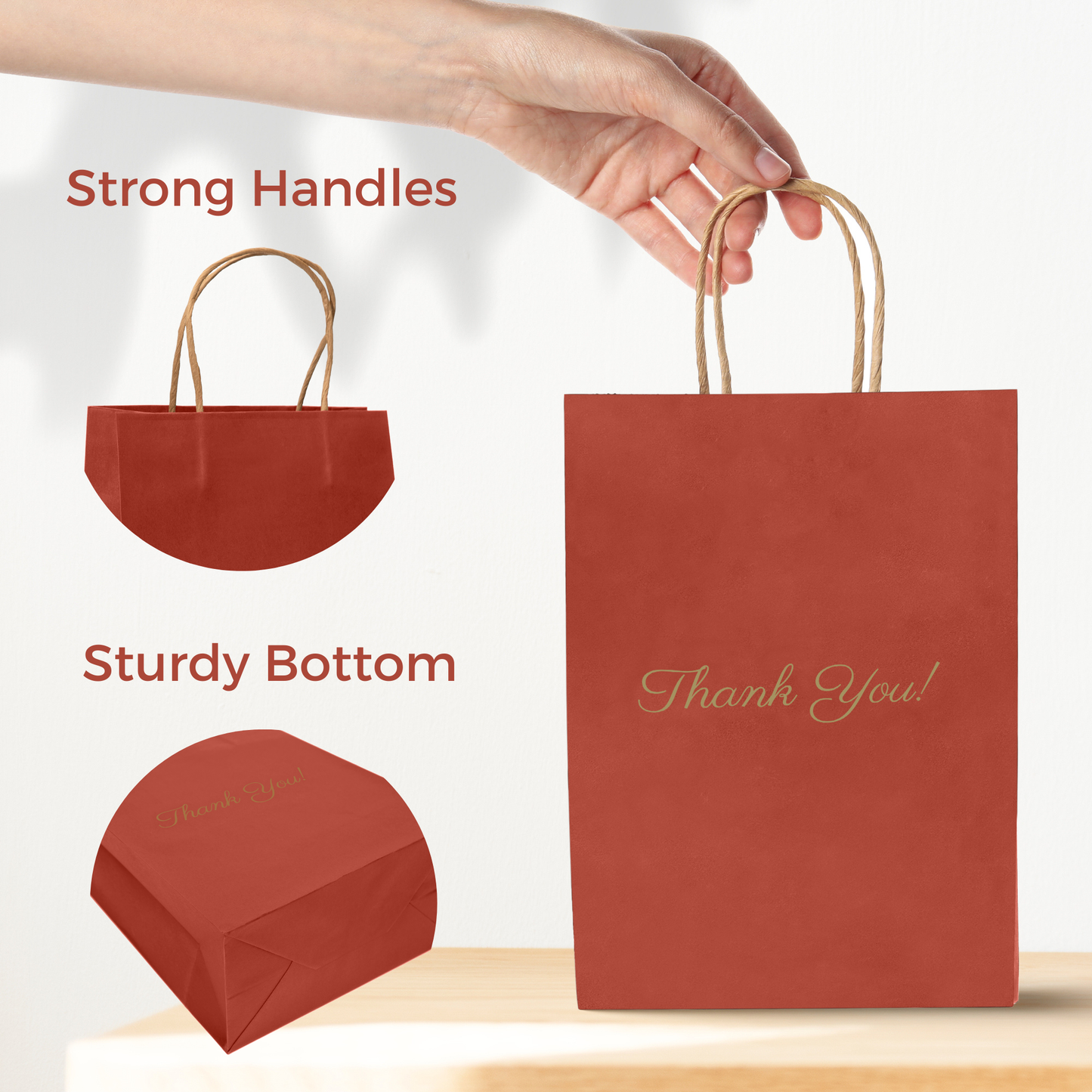 Thank You Gift Bags, Red Paper Bags 50 Pack, 5"x8"x3" Wedding Gift Bag