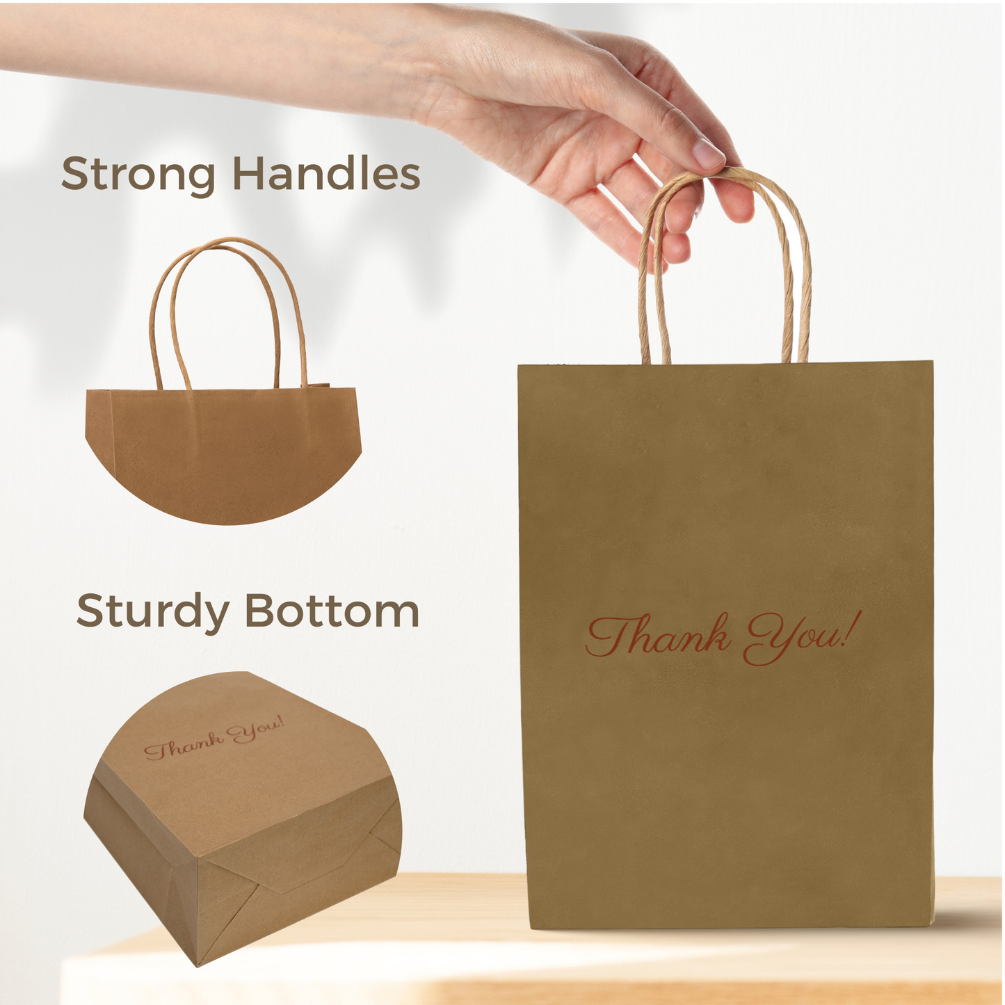Thank You Gift Bags, Kraft Paper Bags 50 Pack, 5"x8"x3" Wedding Gift Bag