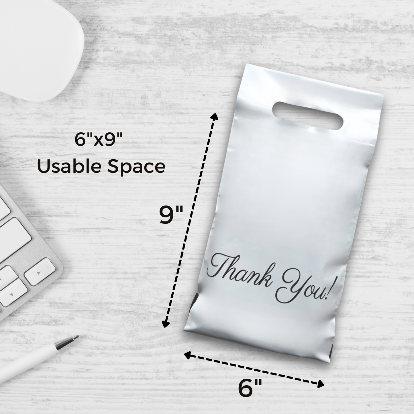 White Poly Mailers with Handle 6x9, 100 Pack