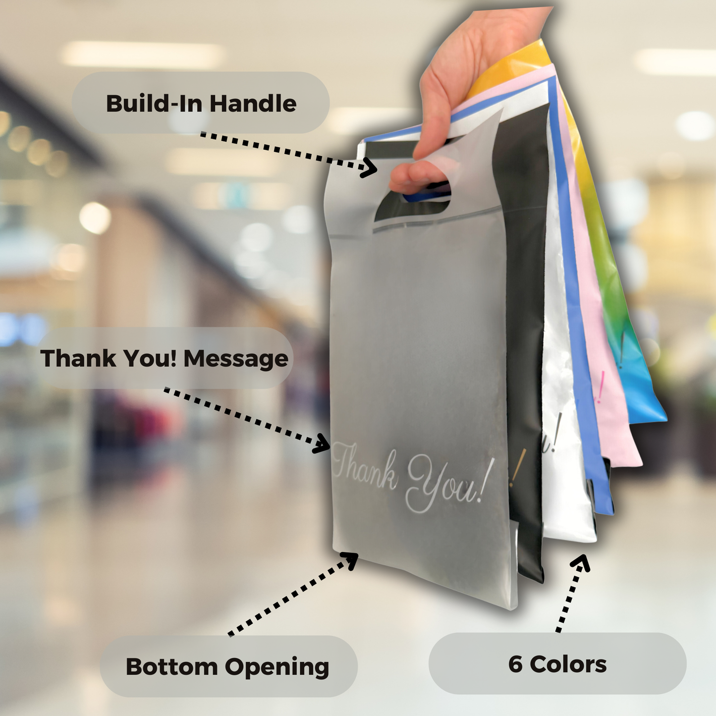 Rainbow Poly Mailers with Handle 6x9, 100 Pack