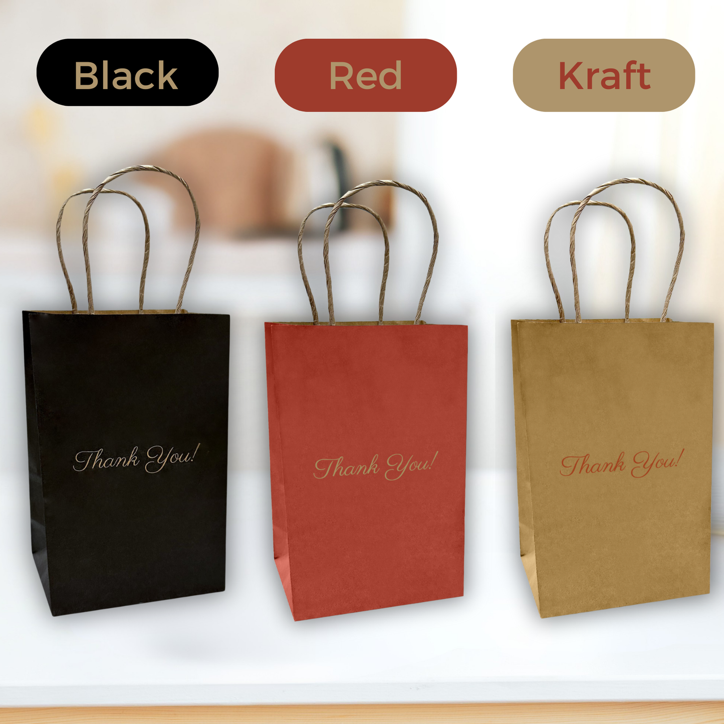Thank You Gift Bags, Red Paper Bags 50 Pack, 5"x8"x3" Wedding Gift Bag