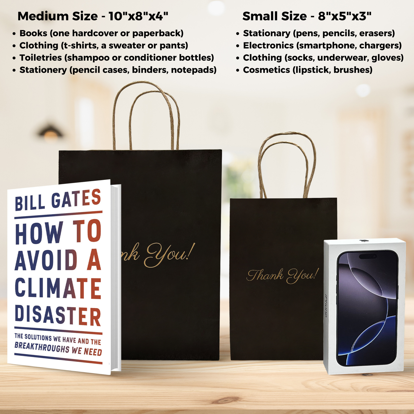 Thank You Gift Bags, Black Paper Bags 50 Pack, 5"x8"x3" Wedding Gift Bag