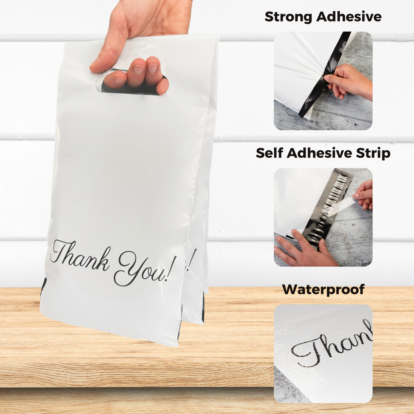 White Poly Mailers with Handle 6x9, 100 Pack