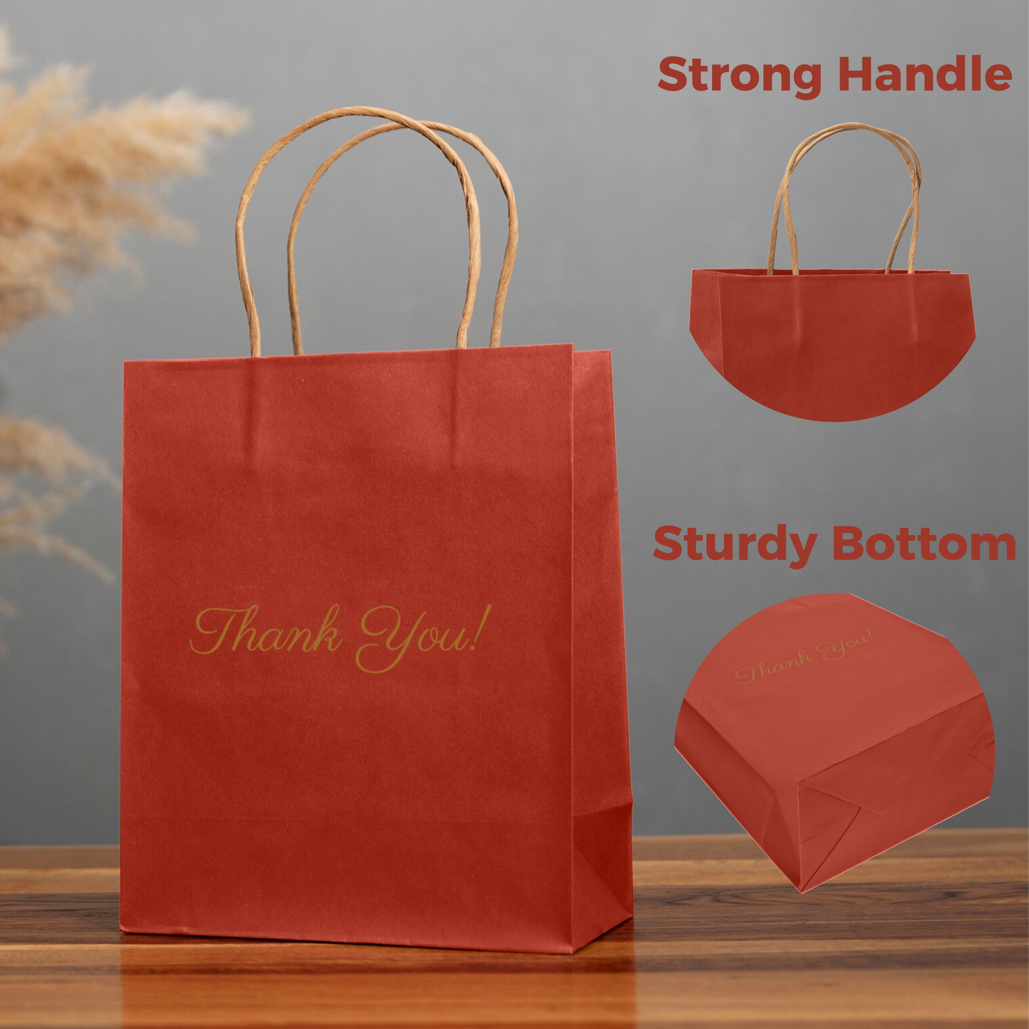 Thank You Gift Bags, Red Paper Bags 50 Pack, 8"x10"x4" Wedding Gift Bag