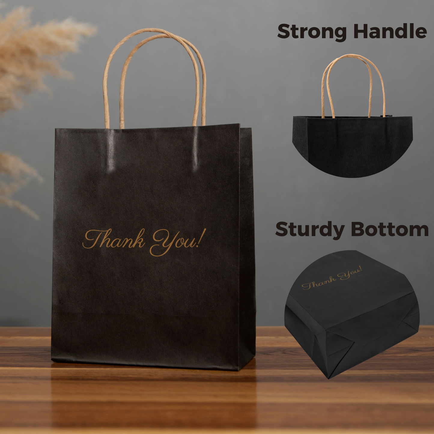 Thank You Gift Bags, Black Paper Bags 50 Pack, 8"x10"x4" Wedding Gift Bag