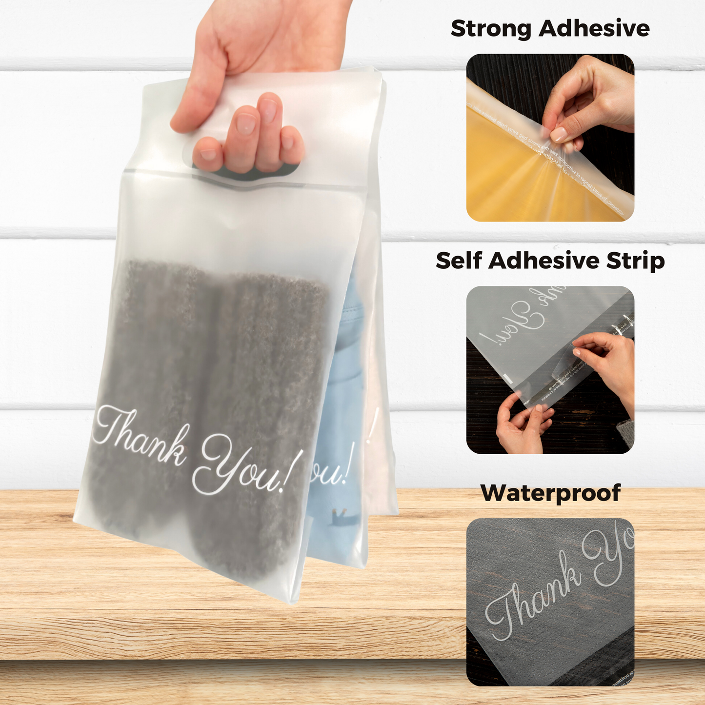 Frosted Poly Mailers with Handle 6x9, 100 Pack