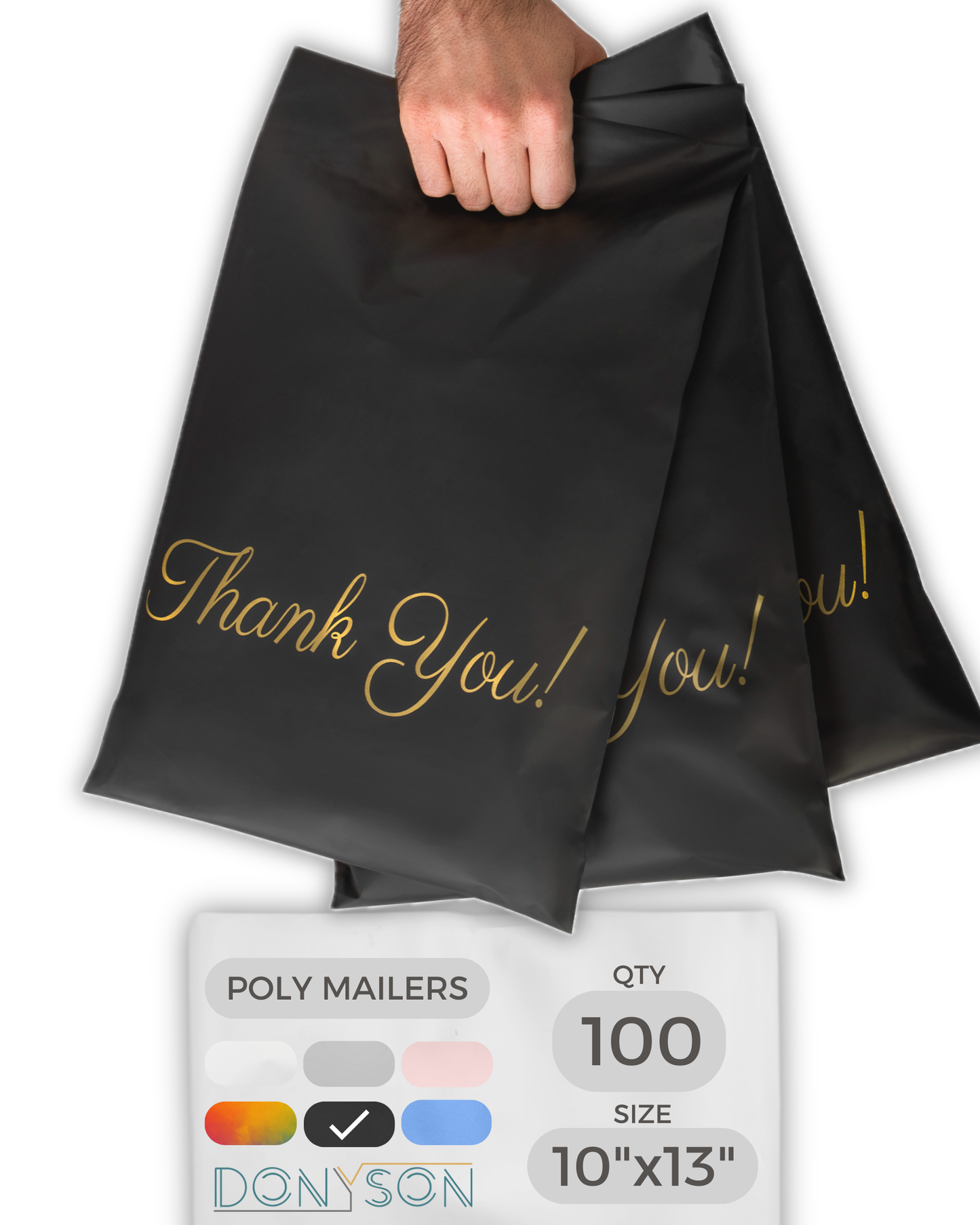 Black Poly Mailers with Handle 10x13 - 100 Pack