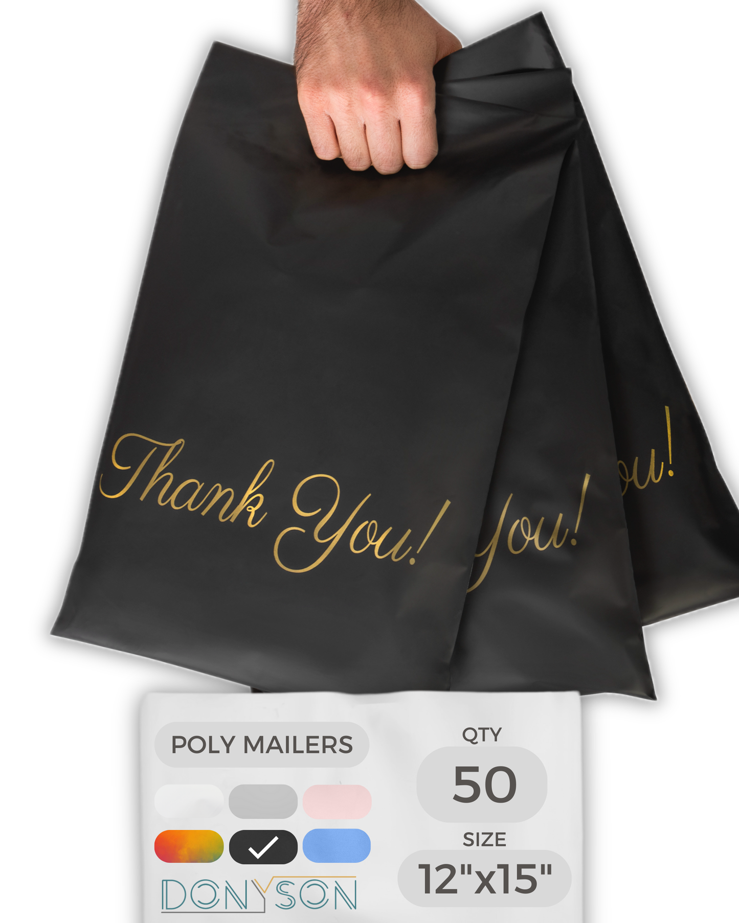 Black Poly Mailers with Handle 12x15, 50 Pack