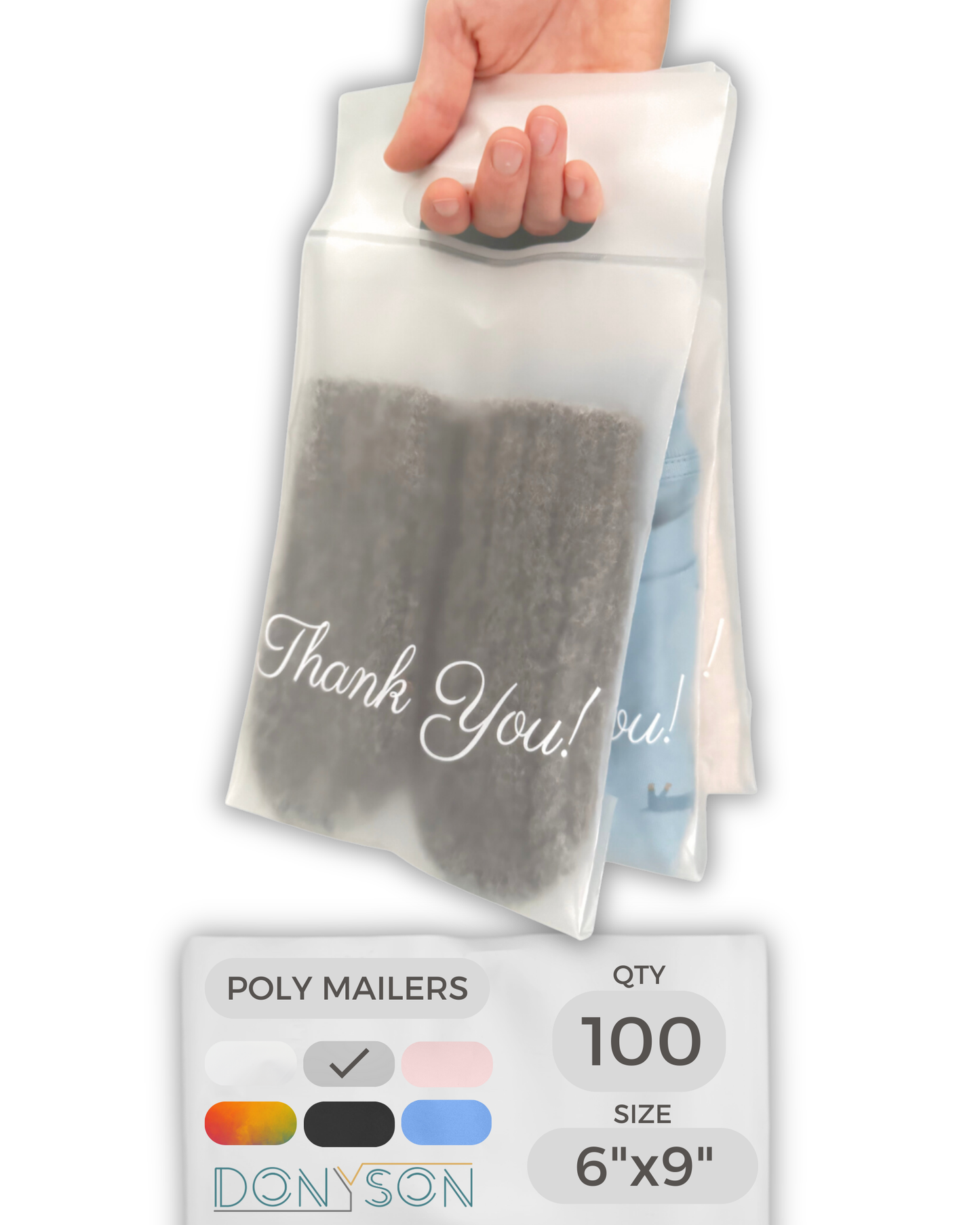 Frosted Poly Mailers with Handle 6x9, 100 Pack