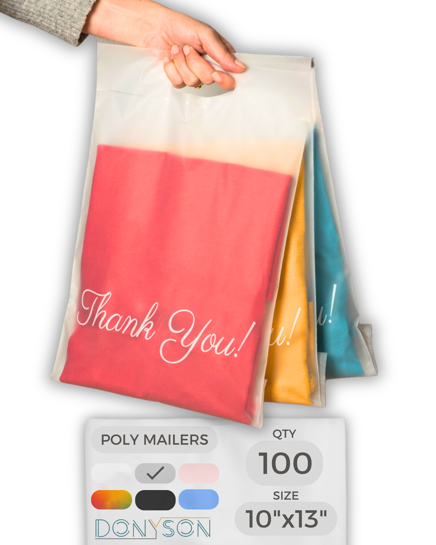 Frosted Poly Mailers with Handle 10x13, 100 Pack
