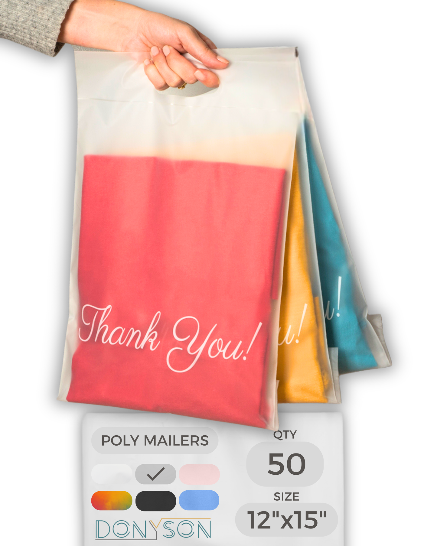 Frosted Poly Mailers with Handle 12x15, 50 Pack