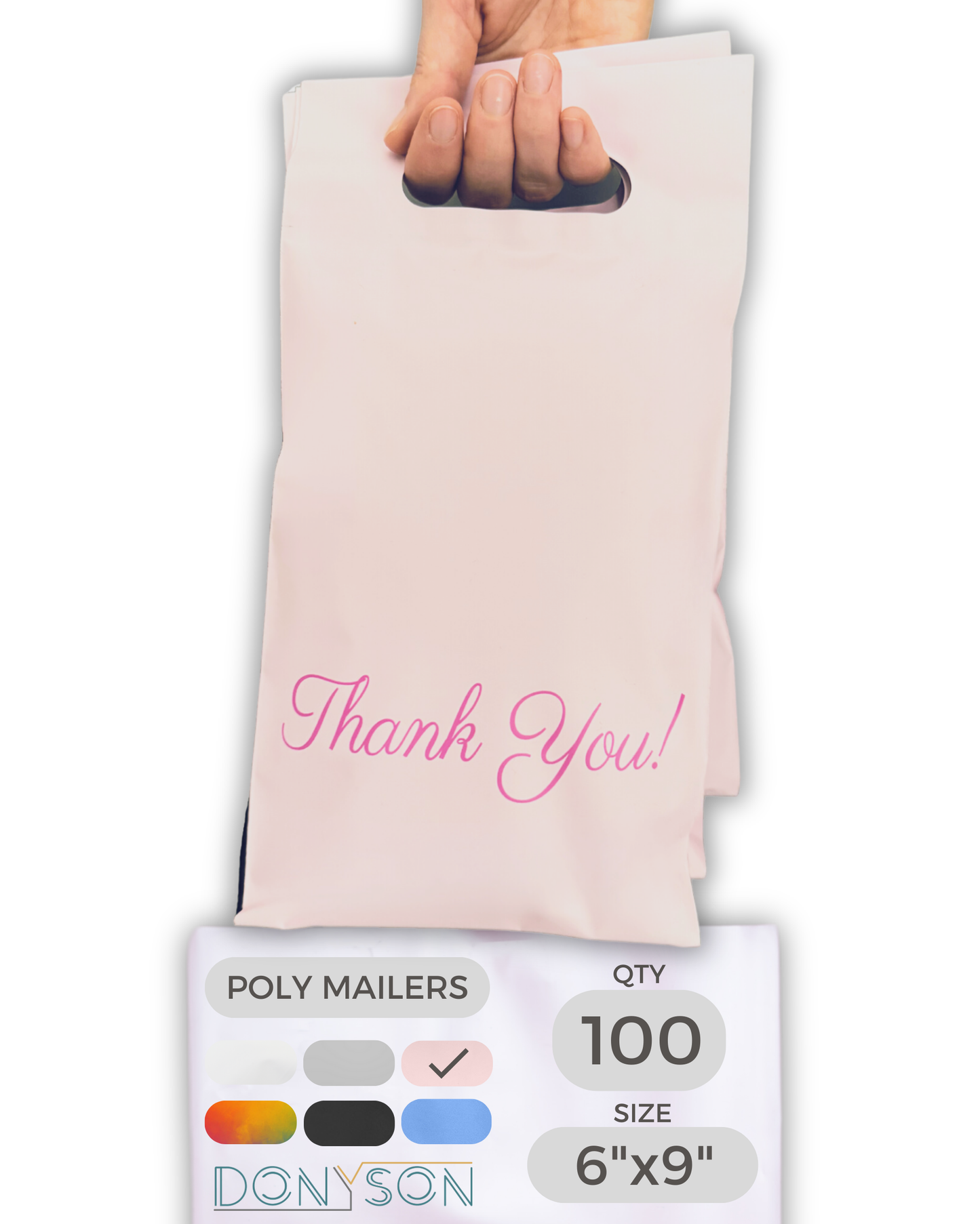 Pink Poly Mailers with Handle 6x9, 100 Pack