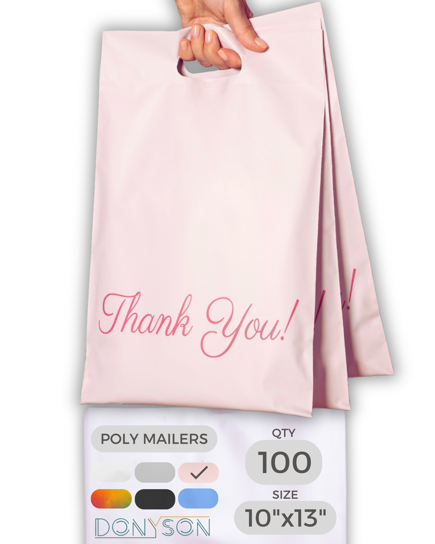 Pink Poly Mailers with Handle 10x13, 100 Pack