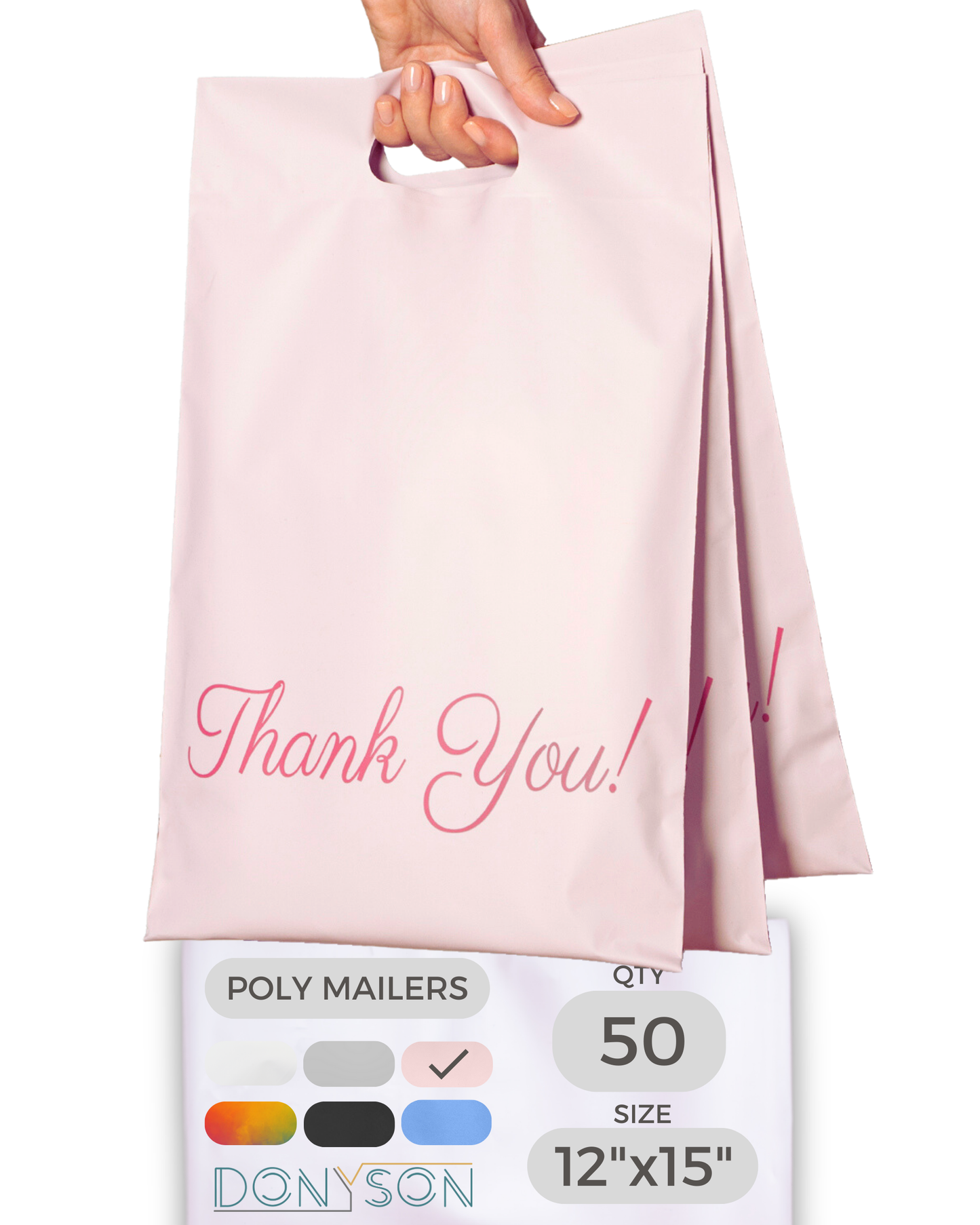 Pink Poly Mailers with Handle 12x15, 50 Pack