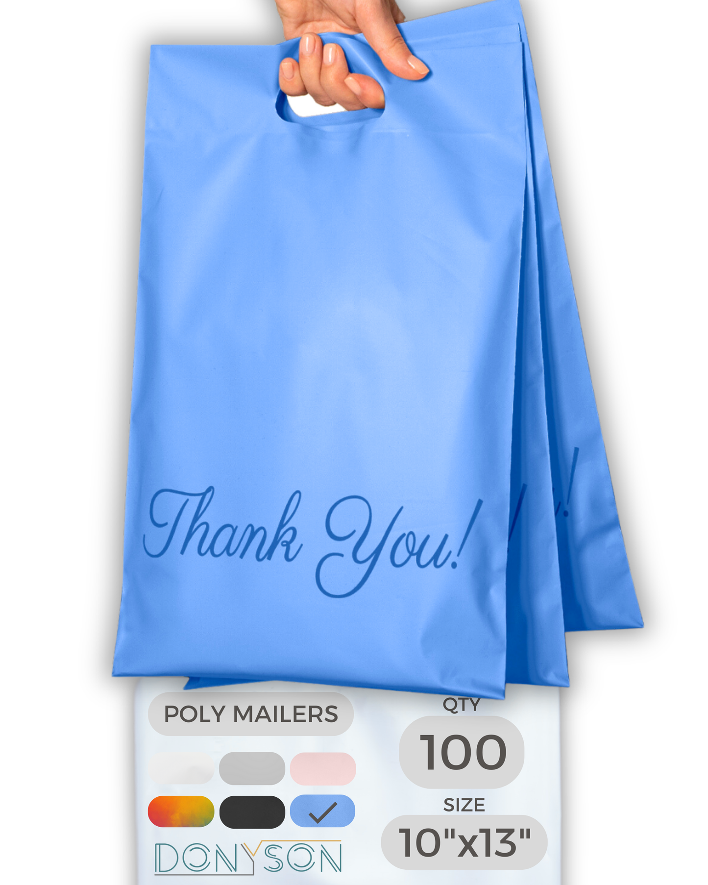 Blue Poly Mailers with Handle 10x13, 100 Pack