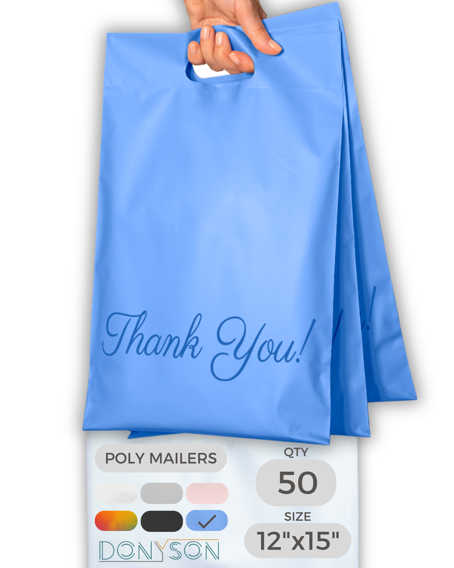 Blue Poly Mailers with Handle 12x15, 50 Pack