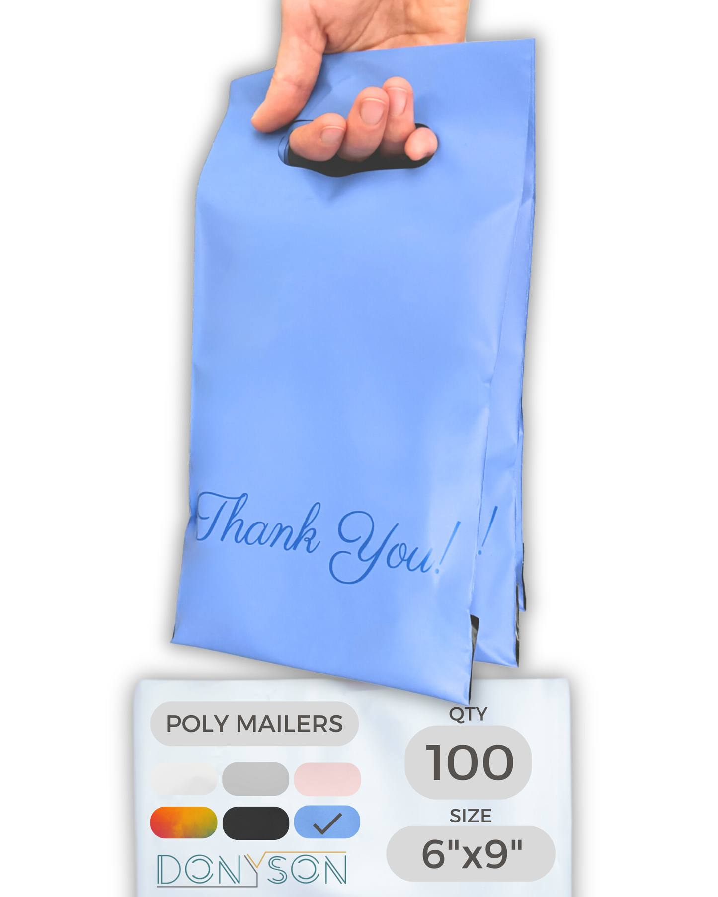 Blue Poly Mailers with Handle 6x9, 100 Pack