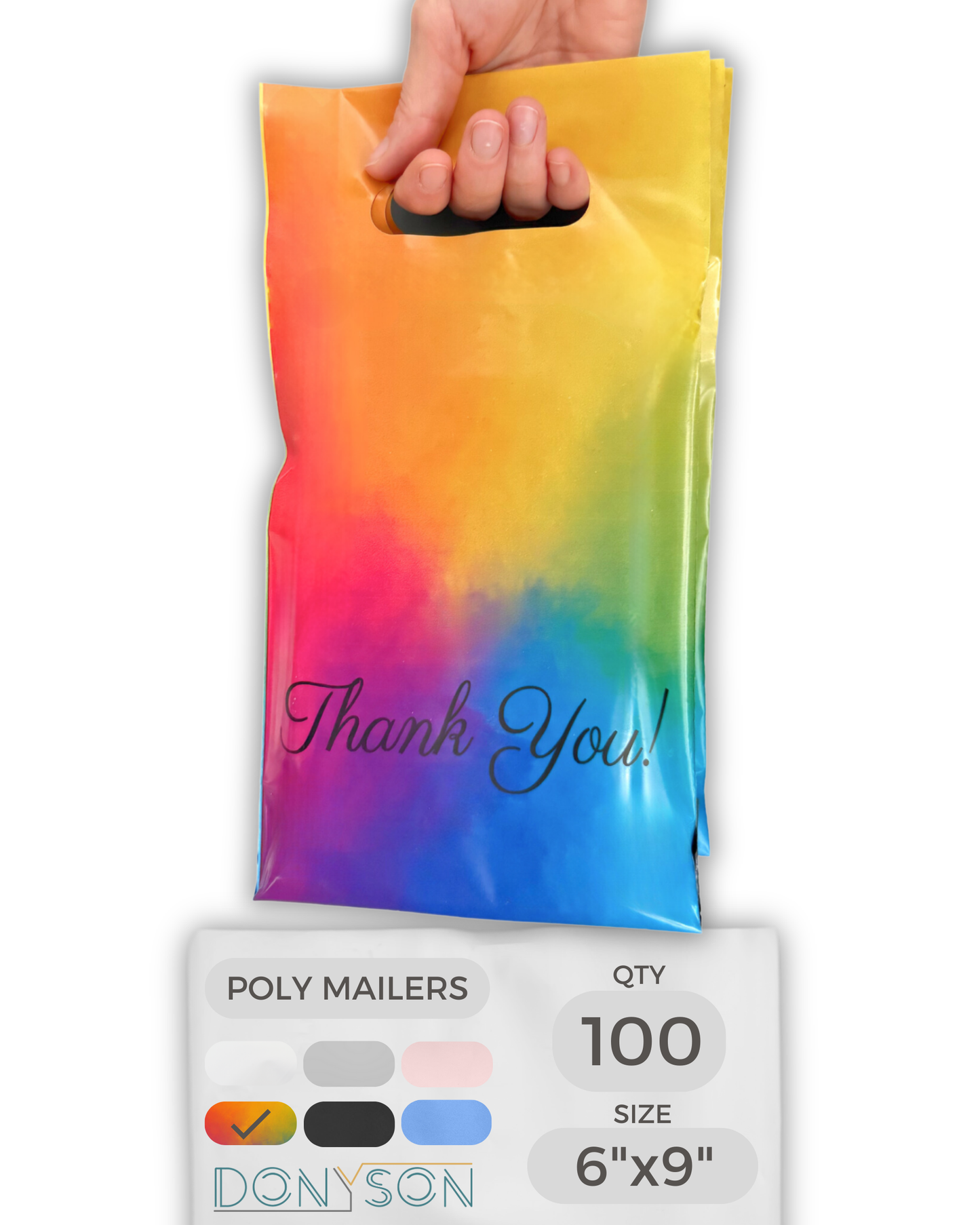 Rainbow Poly Mailers with Handle 6x9, 100 Pack