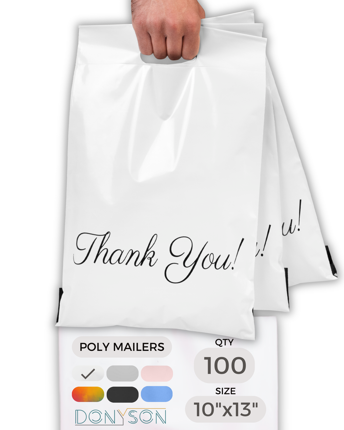 White Poly Mailers with Handle 10x13, 100 Pack