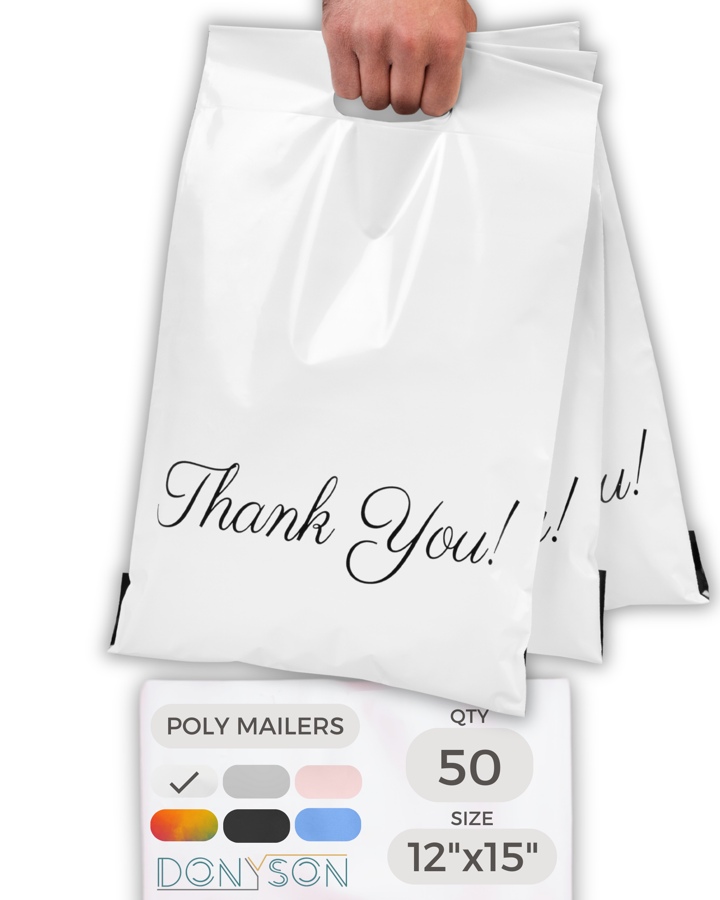 White Poly Mailers with Handle 12x15, 50 Pack