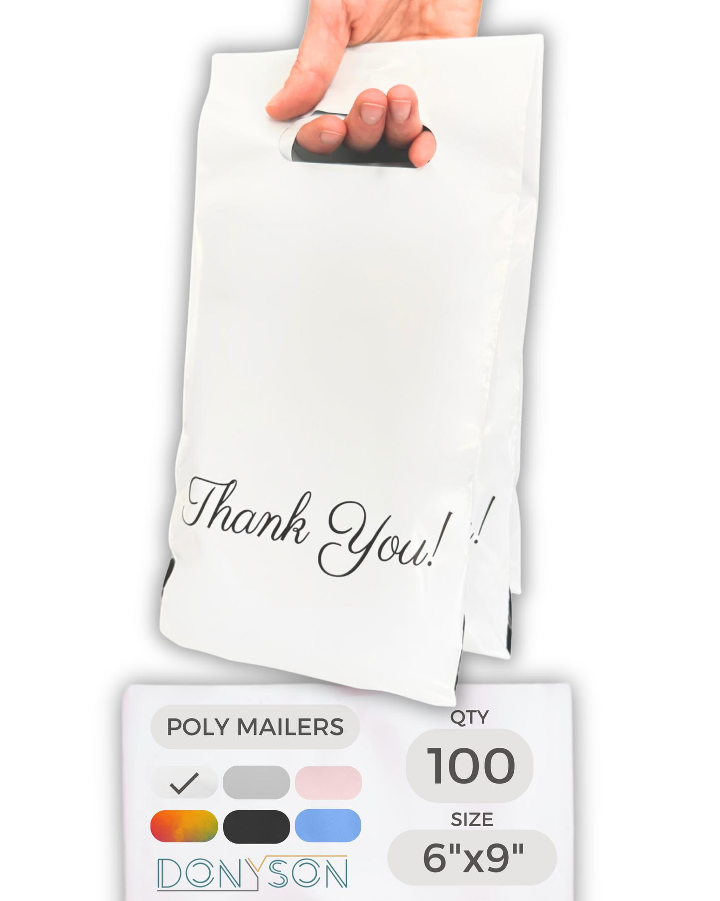 White Poly Mailers with Handle 6x9, 100 Pack