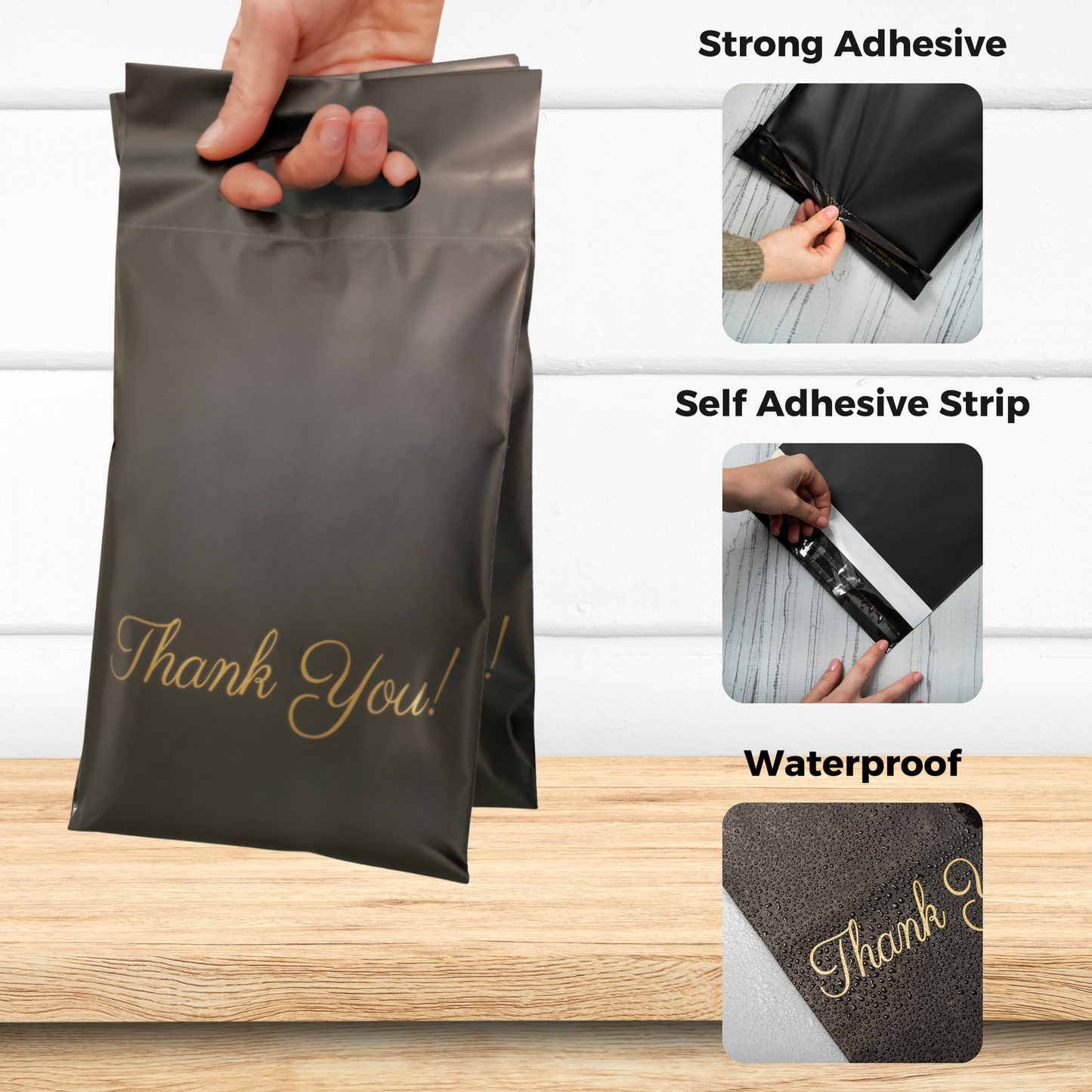 Black Poly Mailers with Handle 6x9 - 100 Pack
