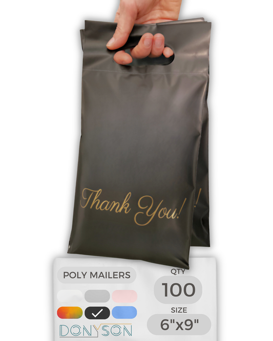 Black Poly Mailers with Handle 6x9 - 100 Pack
